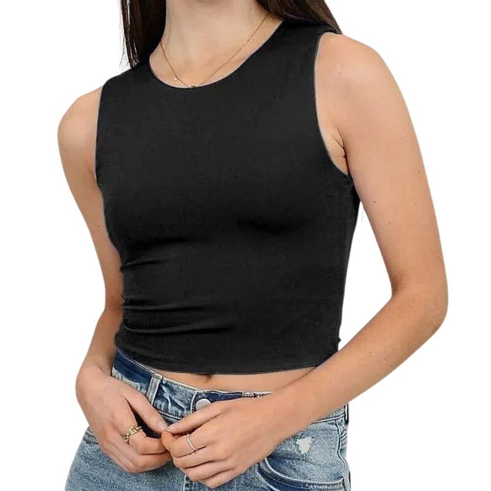NWT Second Skin by RD Style Roxanna Crew Neck Black Shell Tank Top Large